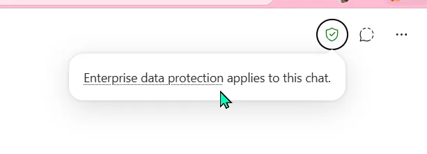 A shield in Microsoft 365 Copilot Chat with the tooltip 'Enterprise data protection applies to this chat'