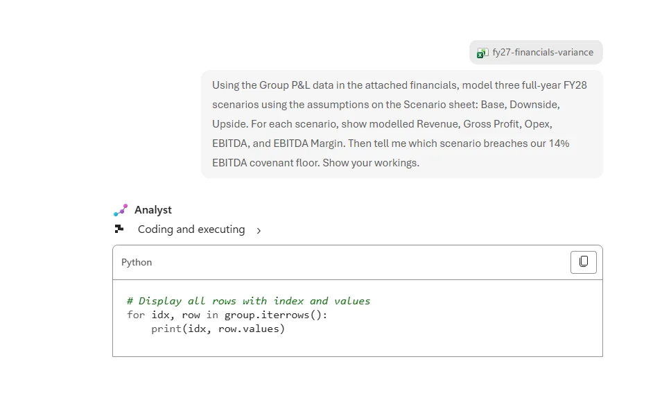 Analyst prompt and code execution