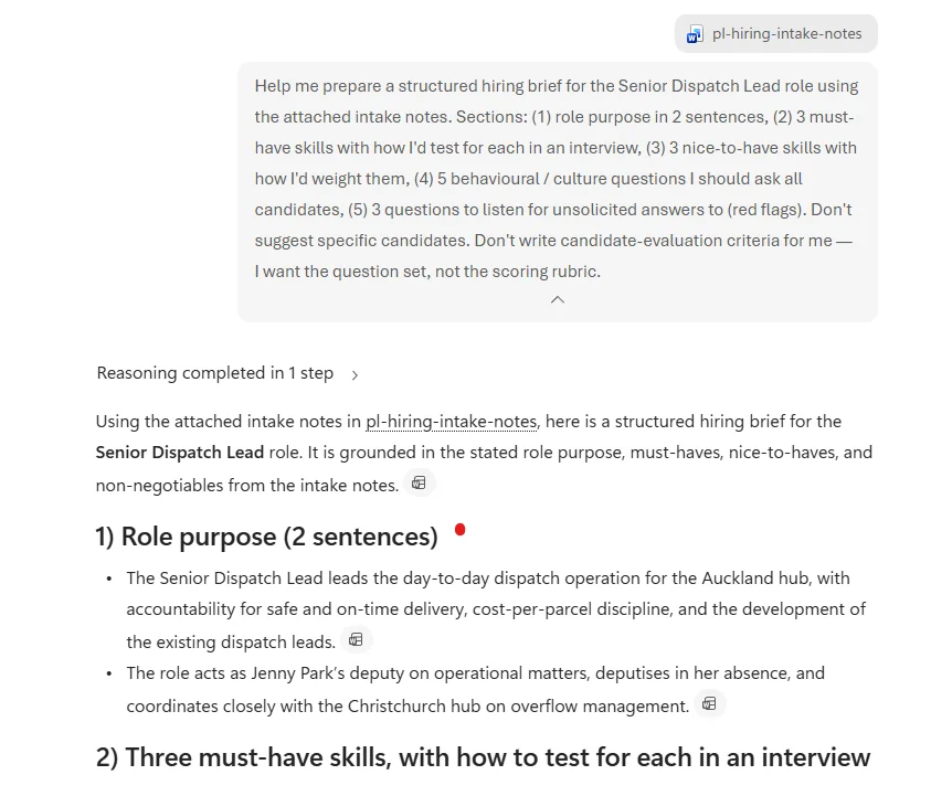 Hiring intake prompt and structured response