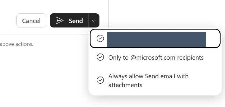The Cowork Send control expanded with allow-options, letting you approve once or set an always-allow rule to control how Cowork proceeds